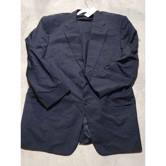 Hickey Freeman Nordstrom Blazer Sz 46 L Black Blue Micro Striped